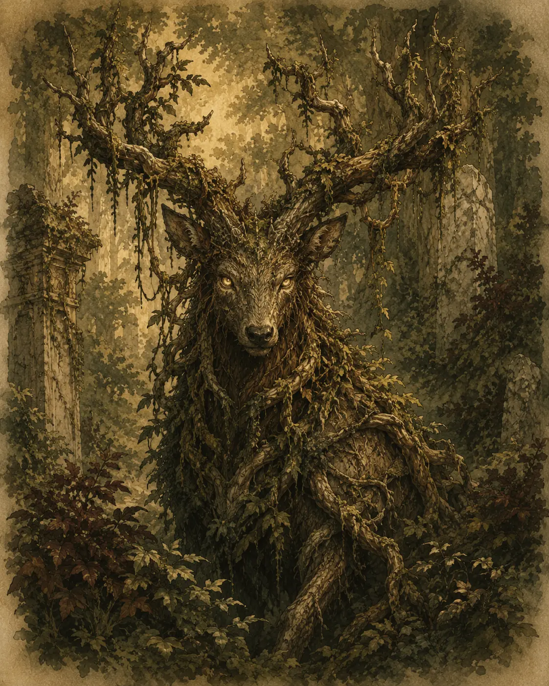 野生動物凝視森林，象徵首領的警戒形態